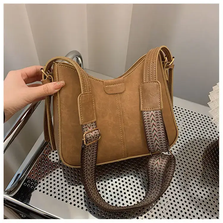 Retro Brown Leather Shoulder Bag with Wide Strap — feature 31
