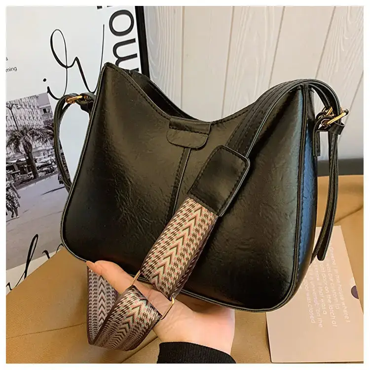 Retro Brown Leather Shoulder Bag with Wide Strap — feature 34