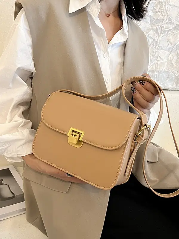 Elegant Women's Brown Messenger Bag with Gold Clasp