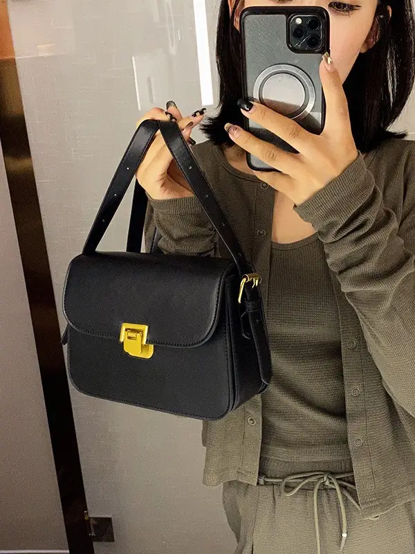 Elegant Women's Brown Messenger Bag with Gold Clasp