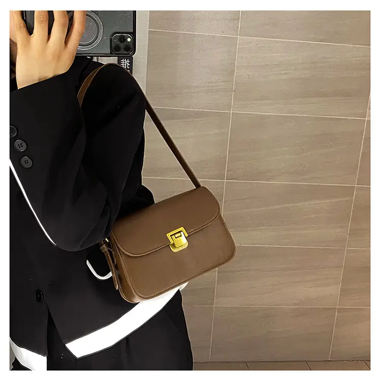 Elegant Women's Brown Messenger Bag with Gold Clasp — feature 12