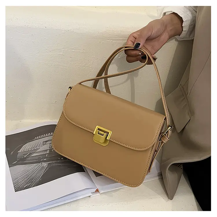 Elegant Women's Brown Messenger Bag with Gold Clasp — feature 19
