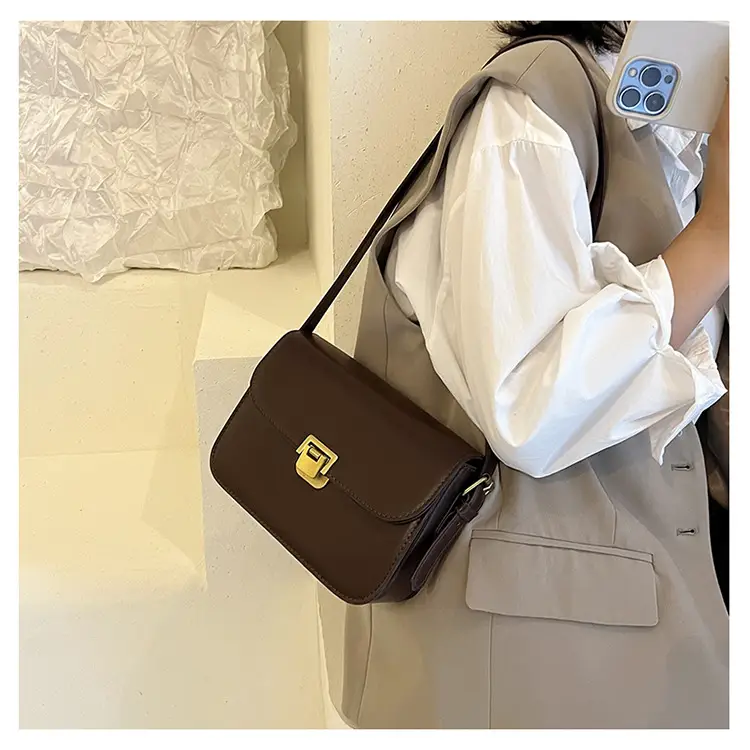 Elegant Women's Brown Messenger Bag with Gold Clasp — feature 33