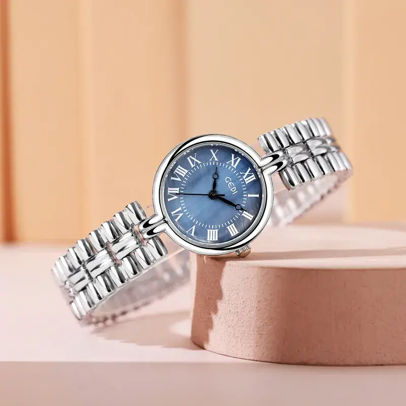 Women's Silver Roman Dial Quartz Watch with Chain Strap - Image 3