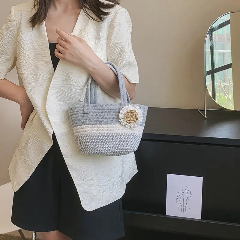 Women's Bow Decorated Straw Bucket Bag 2024 - Image 8