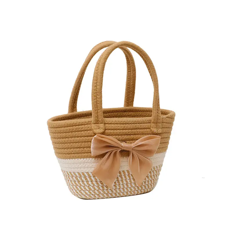 Women's Bow Decorated Straw Bucket Bag 2024 - Image 2