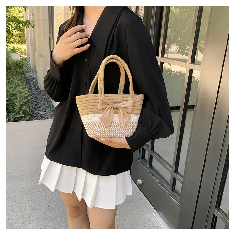 Women's Bow Decorated Straw Bucket Bag 2024 — feature 14