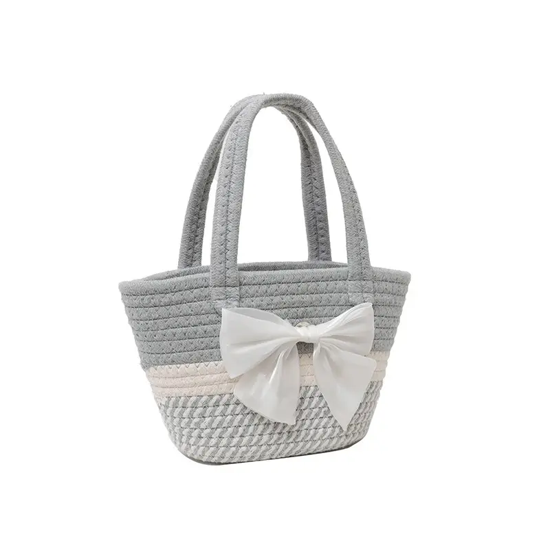 Women's Bow Decorated Straw Bucket Bag 2024 - Image 3
