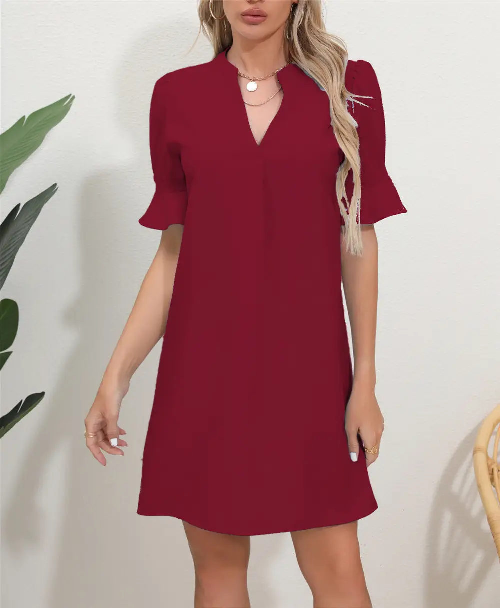 Black V-Neck Loose Pleated Dress for Women — feature 27