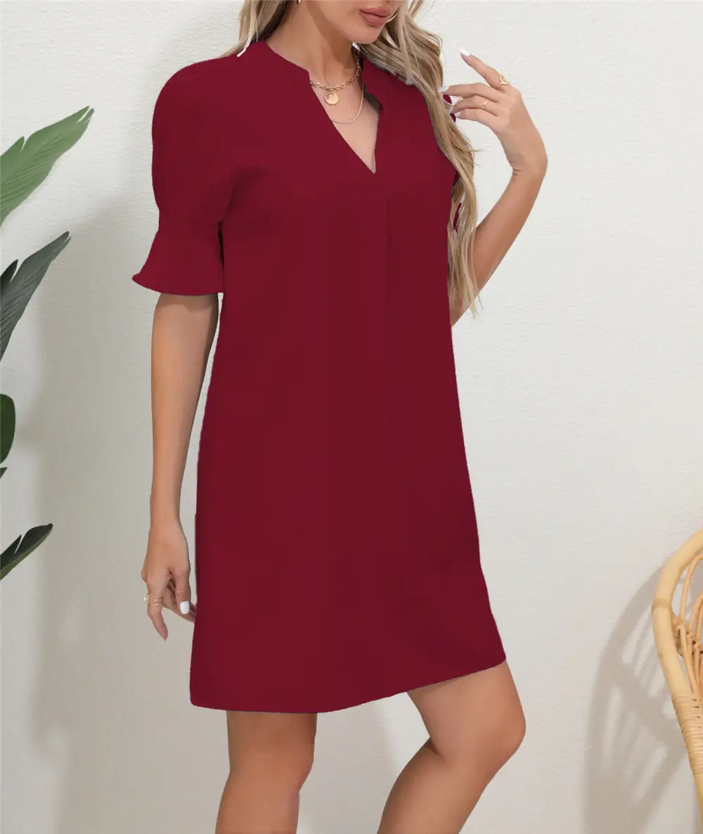 Black V-Neck Loose Pleated Dress for Women — feature 28