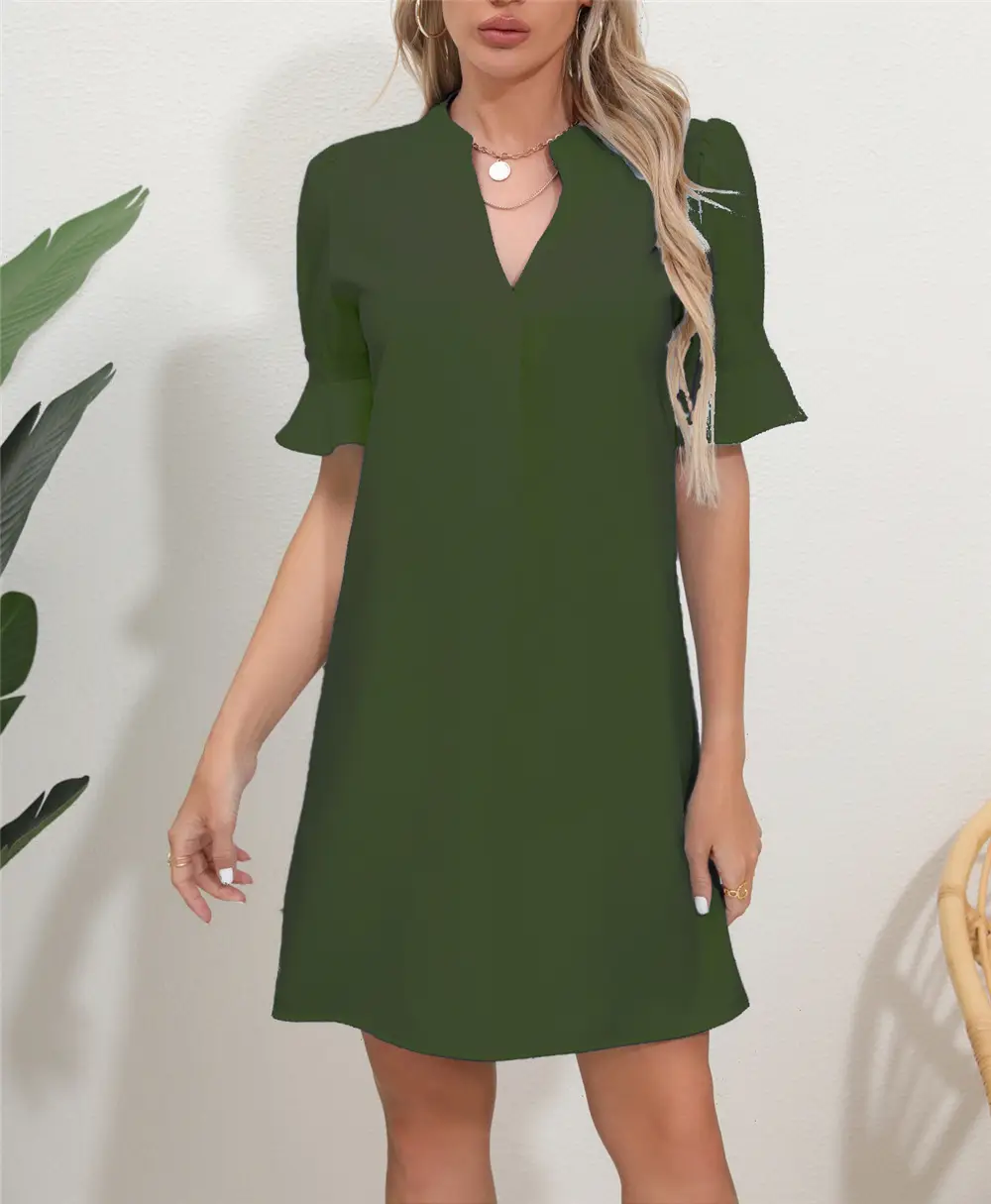 Black V-Neck Loose Pleated Dress for Women — feature 33