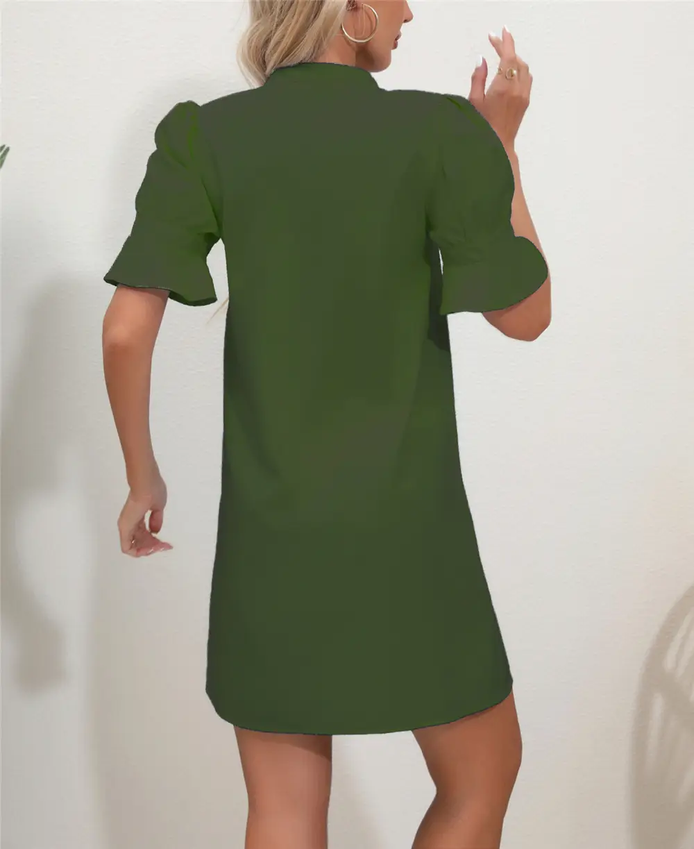 Black V-Neck Loose Pleated Dress for Women — feature 38