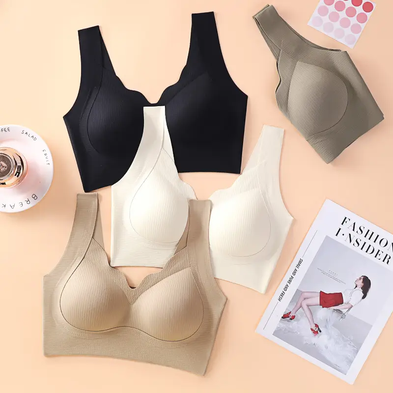 No-cut Naked Sense Beautiful Back Gather-up Underwear Vest-type Breast-closing Fixed Cup Bra Comfortable No-rimless Sleeping Bra