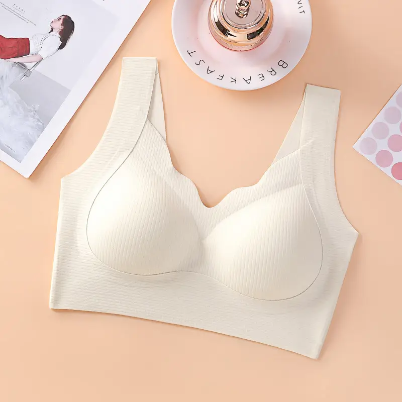 No-cut Naked Sense Beautiful Back Gather-up Underwear Vest-type Breast-closing Fixed Cup Bra Comfortable No-rimless Sleeping Bra