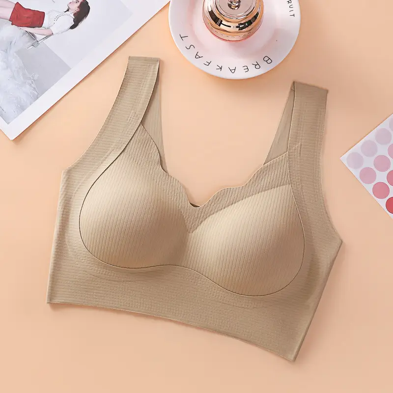 No-cut Naked Sense Beautiful Back Gather-up Underwear Vest-type Breast-closing Fixed Cup Bra Comfortable No-rimless Sleeping Bra