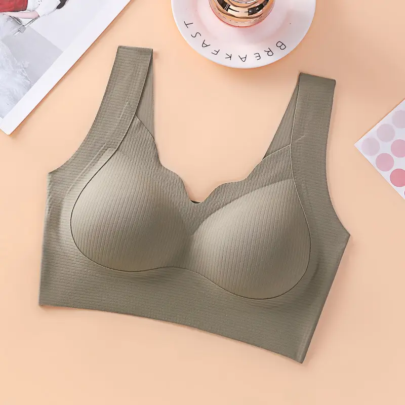 No-cut Naked Sense Beautiful Back Gather-up Underwear Vest-type Breast-closing Fixed Cup Bra Comfortable No-rimless Sleeping Bra