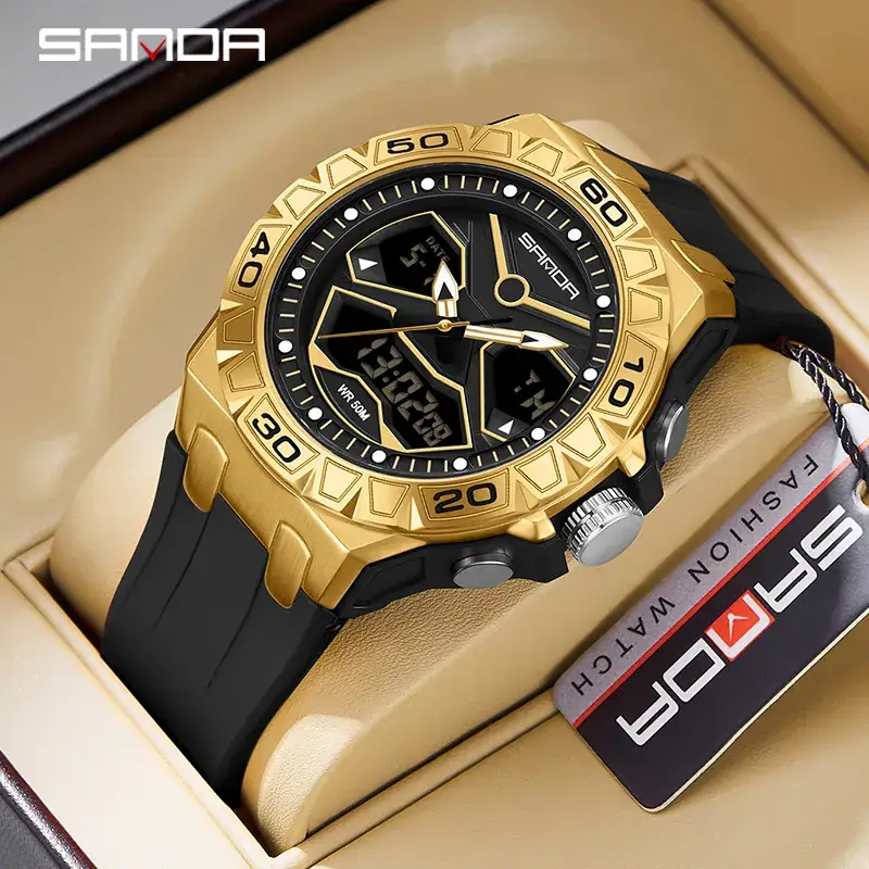 Sanda Waterproof Luminous Men's Chronograph Watch with Blue Silicone Strap - Image 11