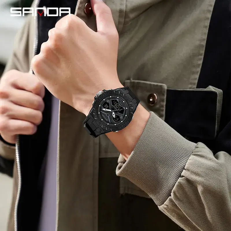 Sanda Waterproof Luminous Men's Chronograph Watch with Blue Silicone Strap - Image 12