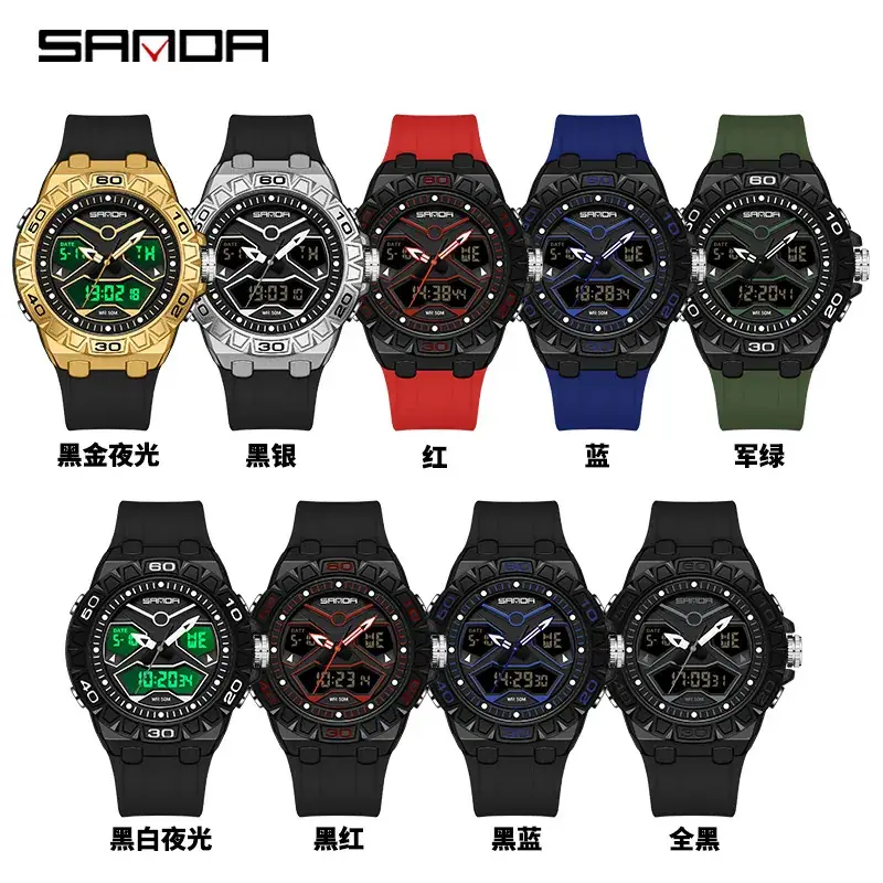 Sanda Waterproof Luminous Men's Chronograph Watch with Blue Silicone Strap - Image 13