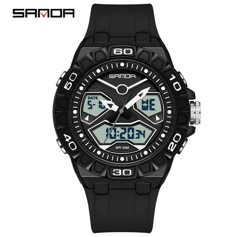Sanda Waterproof Luminous Men's Chronograph Watch with Blue Silicone Strap - Image 2