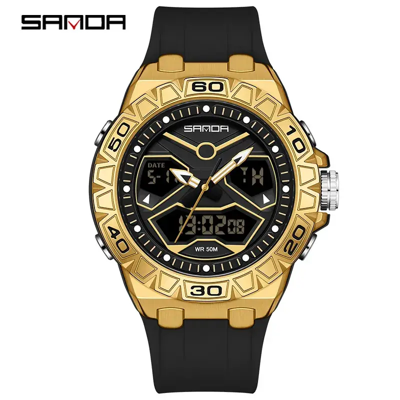 Sanda Waterproof Luminous Men's Chronograph Watch with Blue Silicone Strap - Image 4