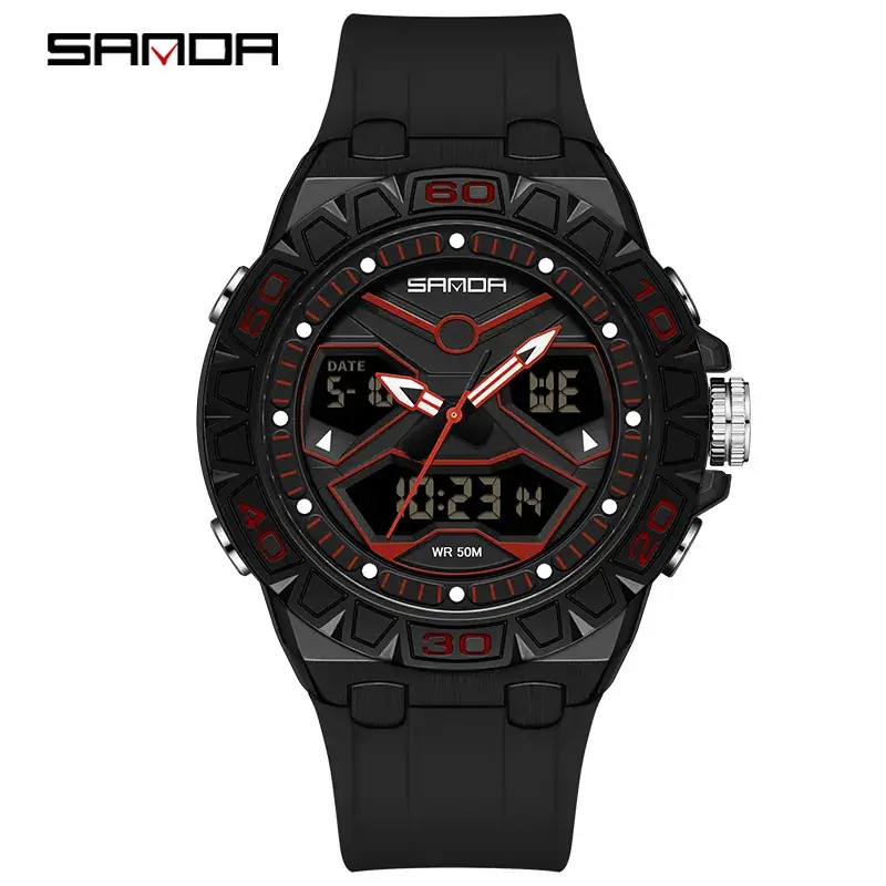 Sanda Waterproof Luminous Men's Chronograph Watch with Blue Silicone Strap - Image 5