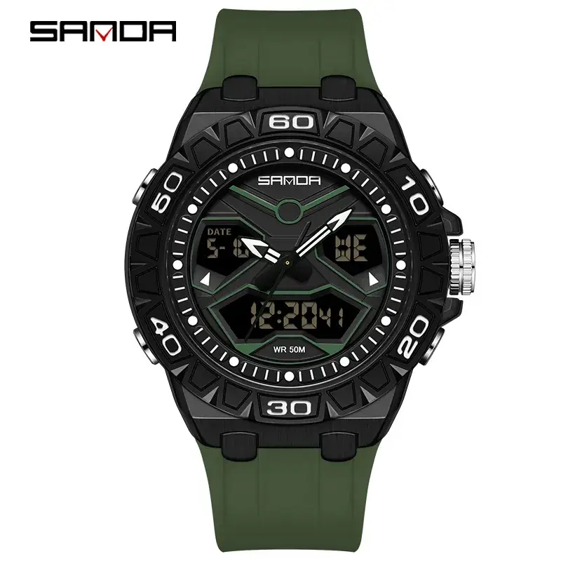Sanda Waterproof Luminous Men's Chronograph Watch with Blue Silicone Strap - Image 7