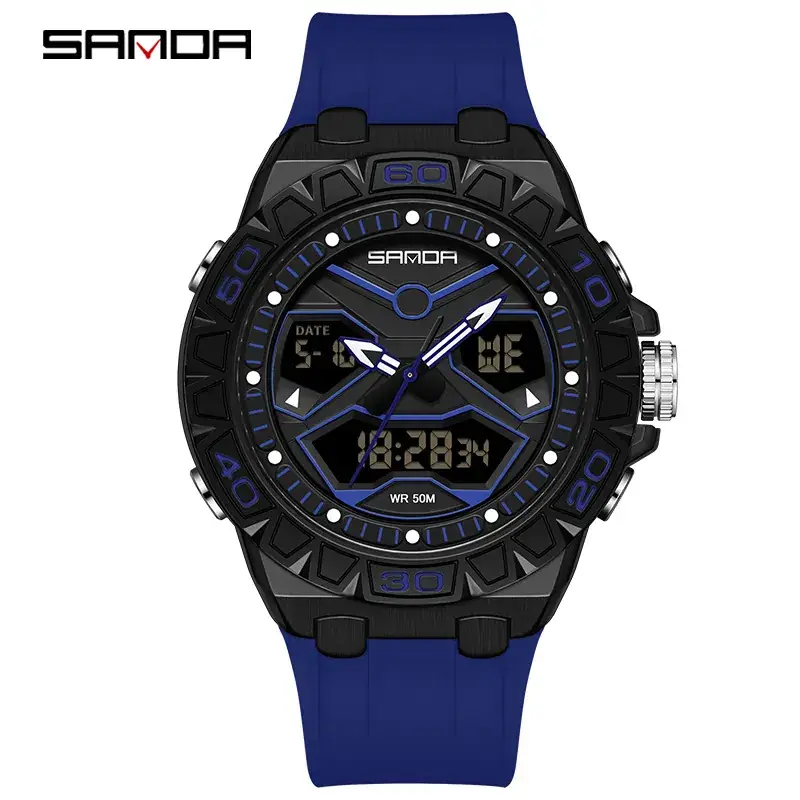 Sanda Waterproof Luminous Men's Chronograph Watch with Blue Silicone Strap - Image 9