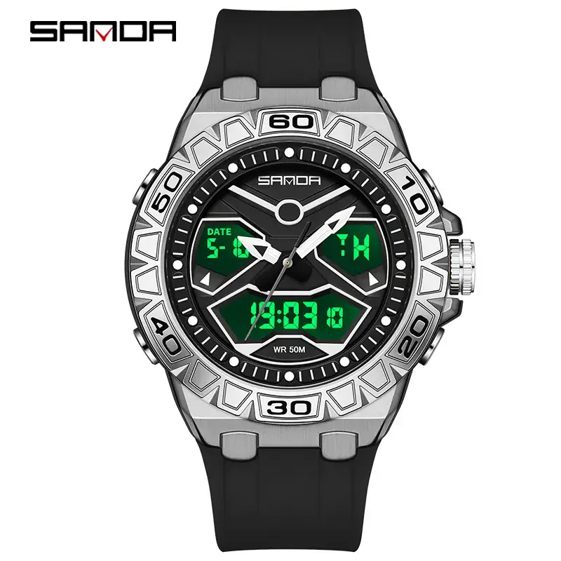 Sanda Digital Analog Sports Watch Black Waterproof Male Female - Image 3