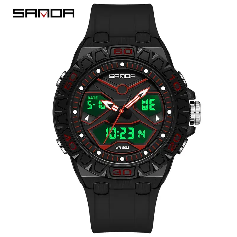 Sanda Digital Analog Sports Watch Black Waterproof Male Female - Image 5