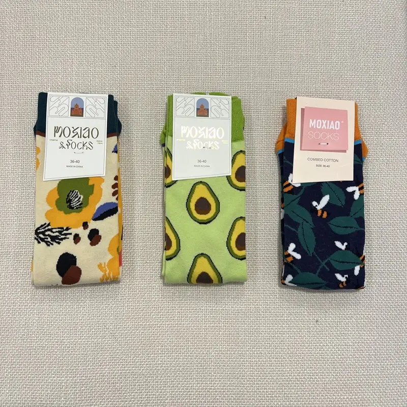 Fun Oil Painting Socks Women's Mid-length Socks ins Trendy Socks Men's Outer Wear Versatile Colorfulful Retro Literary Calf Cotton Socks