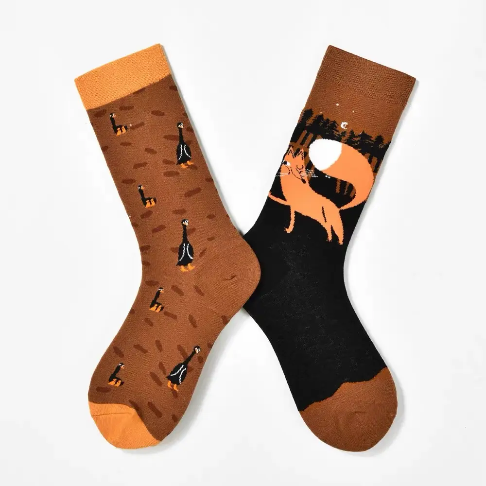Fun Oil Painting Socks Women's Mid-length Socks ins Trendy Socks Men's Outer Wear Versatile Colorfulful Retro Literary Calf Cotton Socks