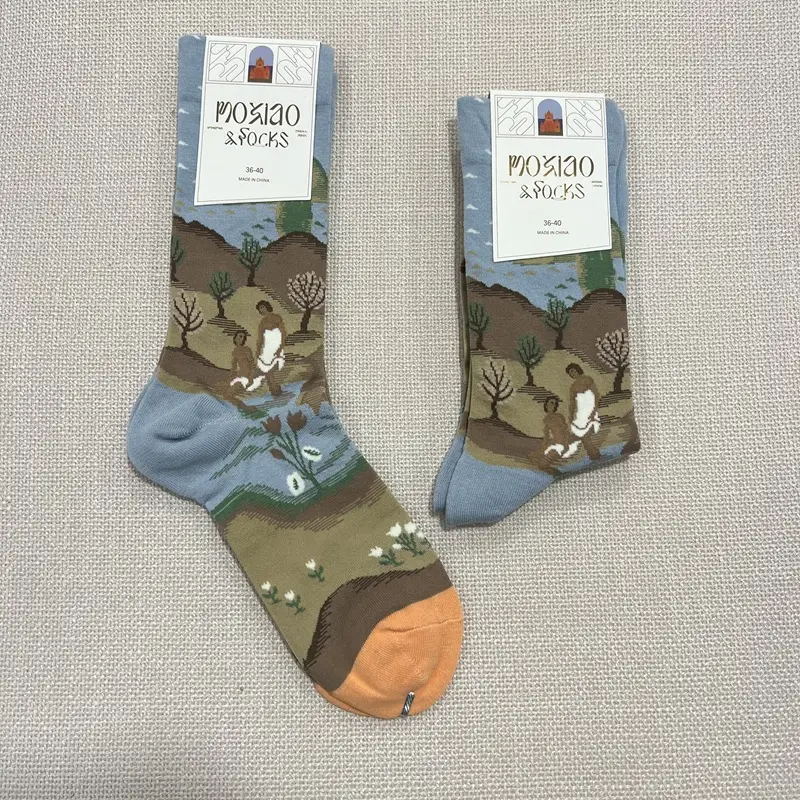 Fun Oil Painting Socks Women's Mid-length Socks ins Trendy Socks Men's Outer Wear Versatile Colorfulful Retro Literary Calf Cotton Socks — feature 10