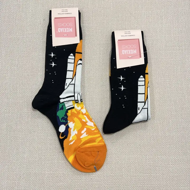 Fun Oil Painting Socks Women's Mid-length Socks ins Trendy Socks Men's Outer Wear Versatile Colorfulful Retro Literary Calf Cotton Socks — feature 16