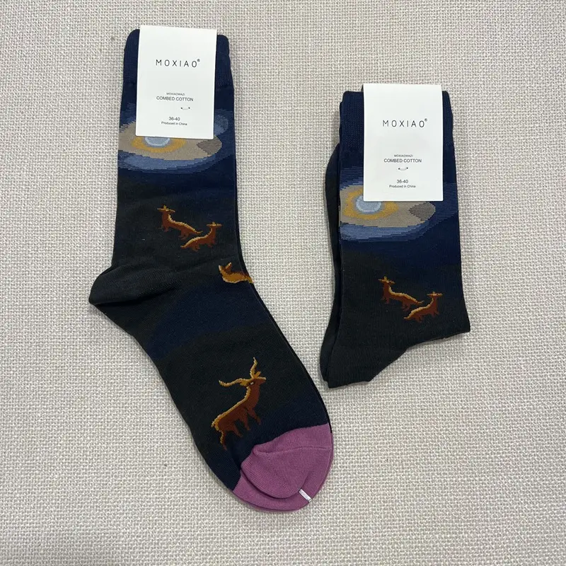 Fun Oil Painting Socks Women's Mid-length Socks ins Trendy Socks Men's Outer Wear Versatile Colorfulful Retro Literary Calf Cotton Socks — feature 18
