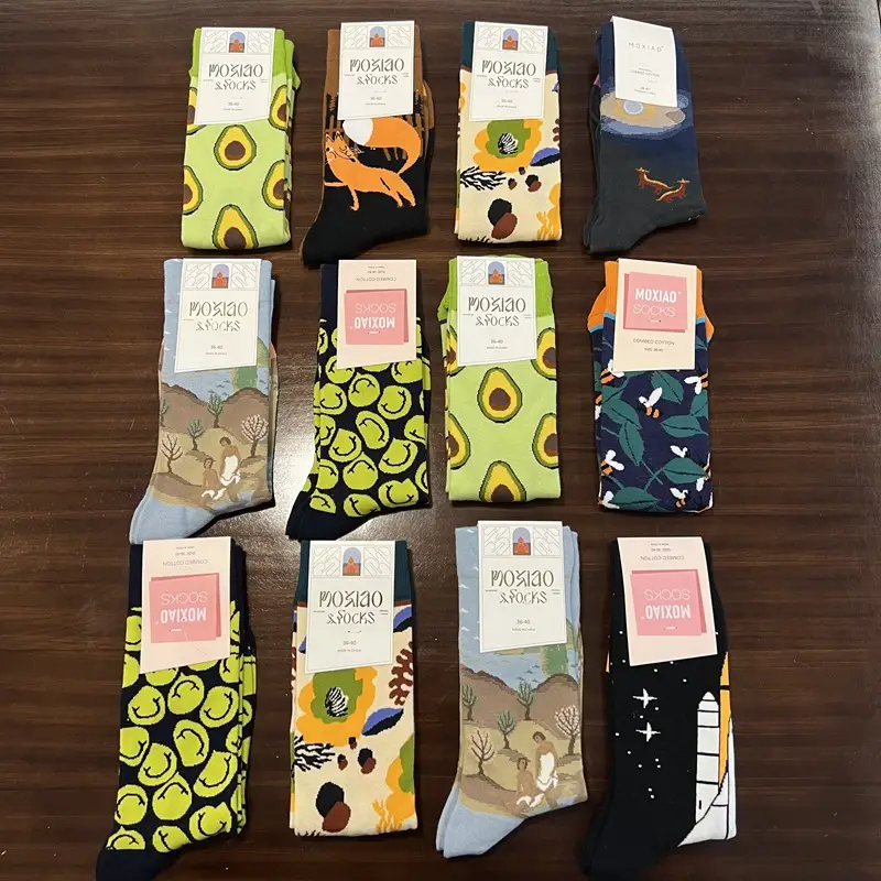 Fun Oil Painting Socks Women's Mid-length Socks ins Trendy Socks Men's Outer Wear Versatile Colorfulful Retro Literary Calf Cotton Socks — feature 22