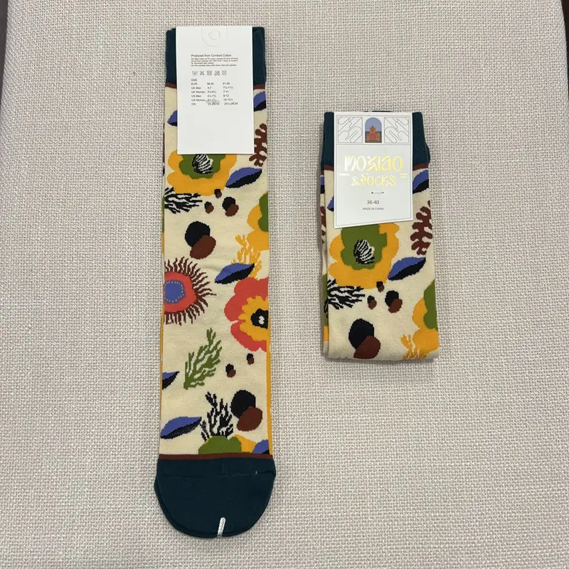 Fun Oil Painting Socks Women's Mid-length Socks ins Trendy Socks Men's Outer Wear Versatile Colorfulful Retro Literary Calf Cotton Socks — feature 6