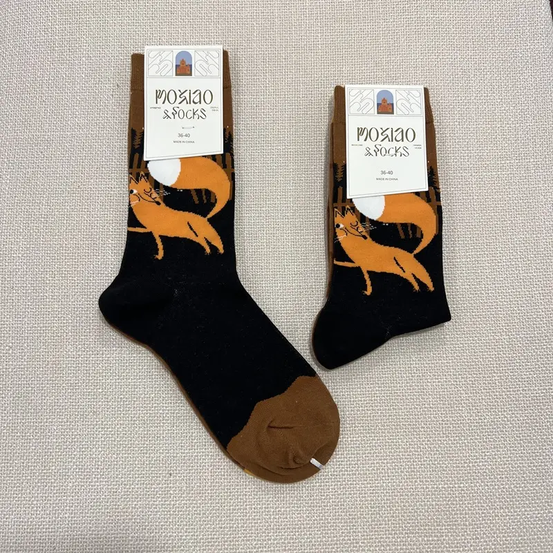 Fun Oil Painting Socks Women's Mid-length Socks ins Trendy Socks Men's Outer Wear Versatile Colorfulful Retro Literary Calf Cotton Socks — feature 8