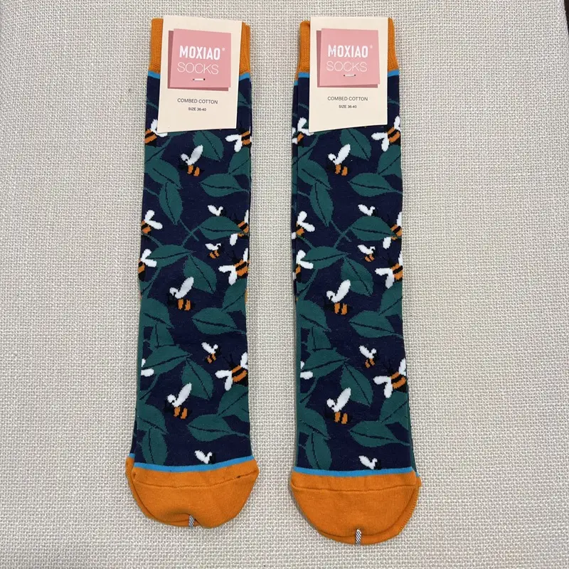 Fun Oil Painting Socks Women's Mid-length Socks ins Trendy Socks Men's Outer Wear Versatile Colorfulful Retro Literary Calf Cotton Socks