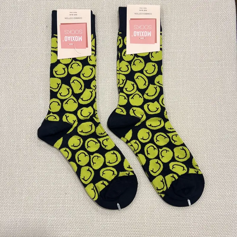 Fun Oil Painting Socks Women's Mid-length Socks ins Trendy Socks Men's Outer Wear Versatile Colorfulful Retro Literary Calf Cotton Socks