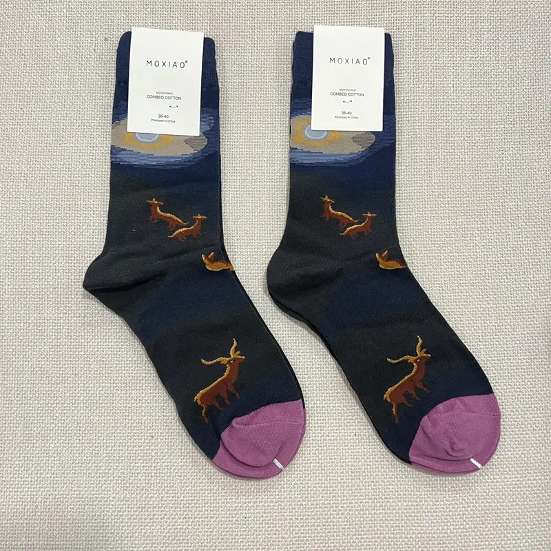 Fun Oil Painting Socks Women's Mid-length Socks ins Trendy Socks Men's Outer Wear Versatile Colorfulful Retro Literary Calf Cotton Socks — feature 17