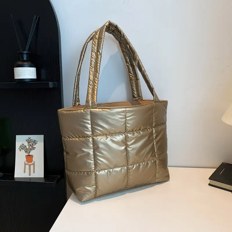 Korean Style Gold Quilted Shoulder Bag for Women - Image 5