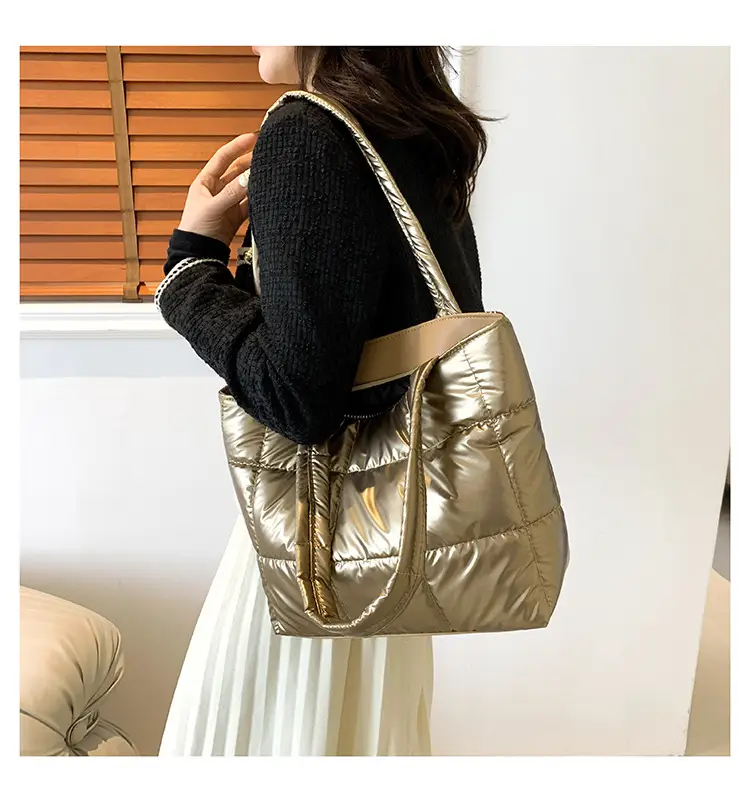 Korean Style Gold Quilted Shoulder Bag for Women — feature 10