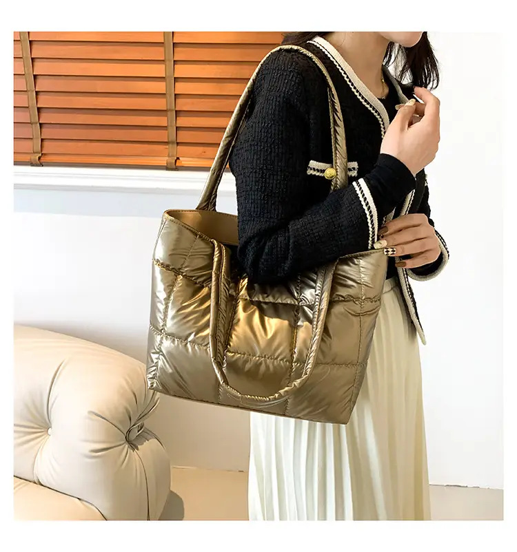 Korean Style Gold Quilted Shoulder Bag for Women — feature 11