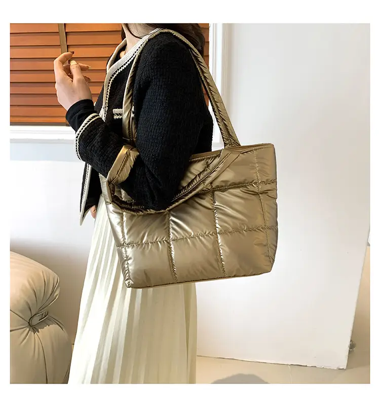 Korean Style Gold Quilted Shoulder Bag for Women — feature 9