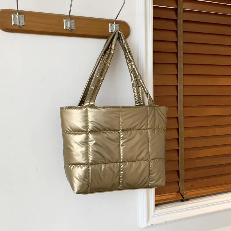 Korean Style Gold Quilted Shoulder Bag for Women - Image 3
