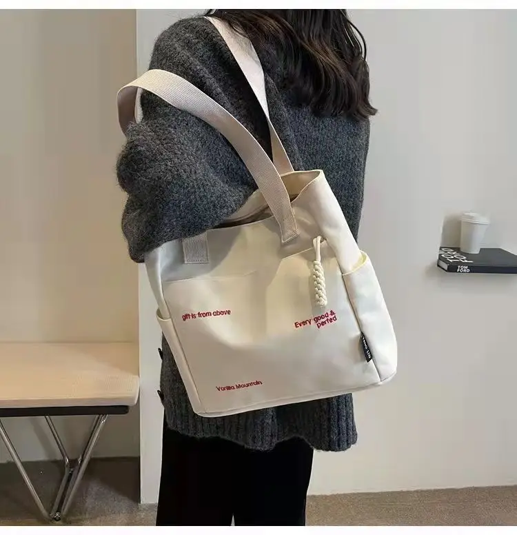 Women Canvas Shoulder Bag Large Capacity Book Loading Commuter — feature 1