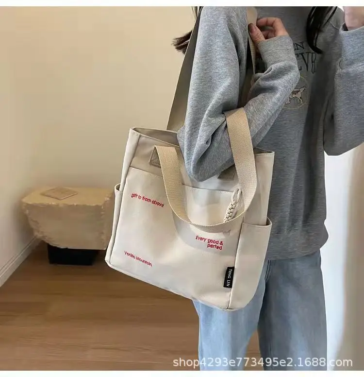Women Canvas Shoulder Bag Large Capacity Book Loading Commuter — feature 23