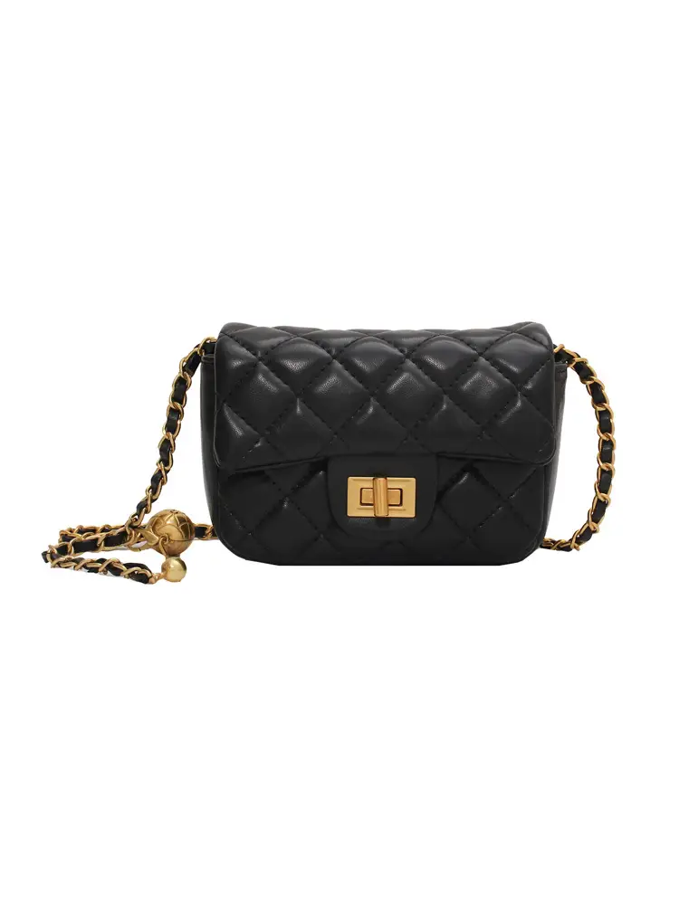 Black Quilted Chain Shoulder Bag for Women