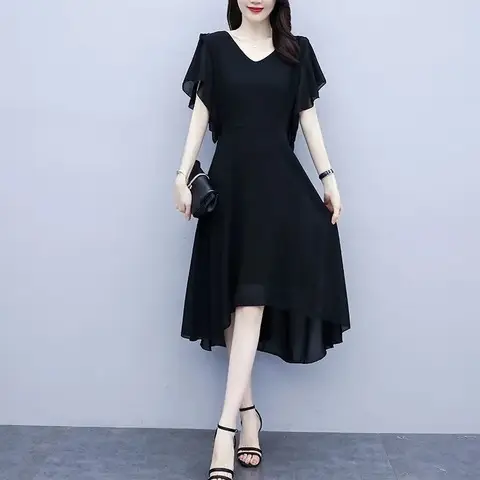 Red Korean Style Mid-Length Irregular Dress for Women - Image 6